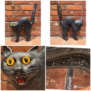 Vtg 1992 Don Featherstone Halloween Blow Mold Black Cat Arched Back Yellow Eyes